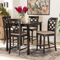 Baxton Studio RH336P-Sand/Dark Brown-5PC Pub Set Ramiro Modern and Contemporary Transitional Sand Fabric Upholstered and Dark Brown Finished Wood 5-Piece Pub Set